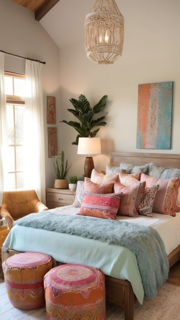 boho bedroom decor, boho chic furniture, boho bedding sets, boho wall art, boho room accessories