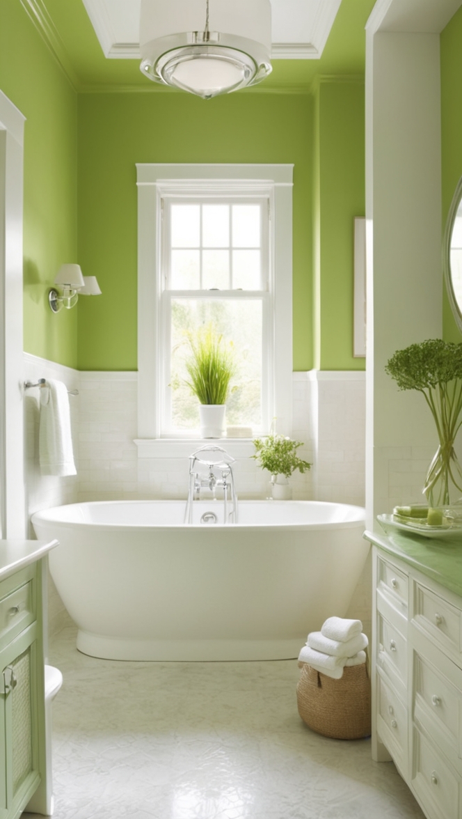 green bathroom renovation, white bathroom tiles, small green bathroom ideas, green and white bathroom decor, modern white bathroom design 