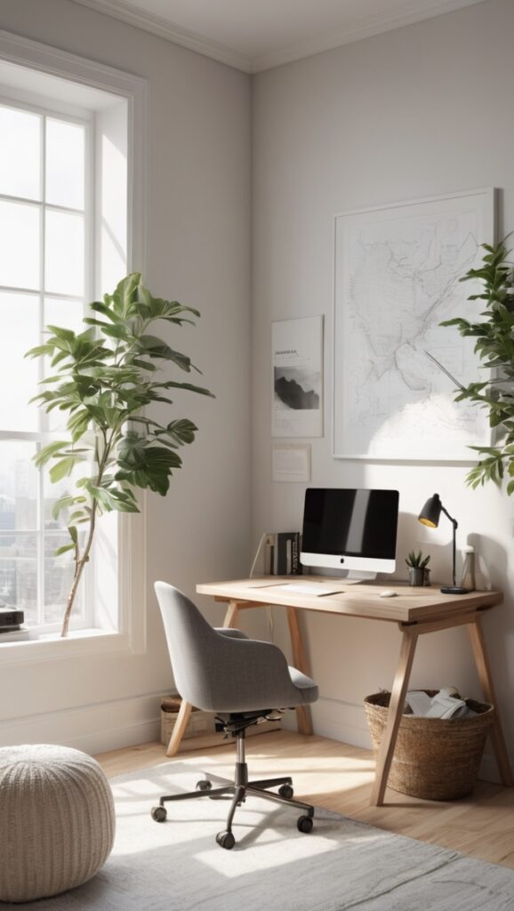 minimalist home office furniture, minimalist office decor, modern home office design, contemporary home office setup, stylish minimalist office space