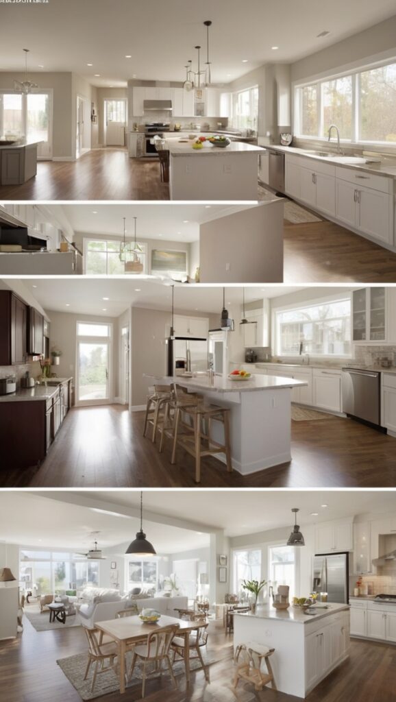 open concept kitchen, kitchen living room, living space design, open floor plan, home renovation ideas