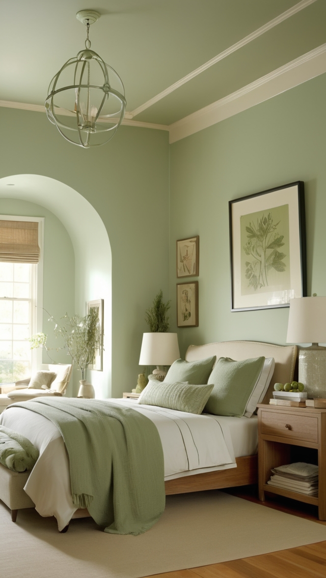 sage green paint, green bedroom decor, sage green walls, sage green bedding, lime green bedroom 