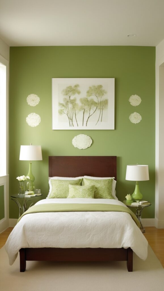 green and white bedroom decor, decorating ideas for green walls, green painted bedroom walls, green bedroom wall color, green bedroom feature wall