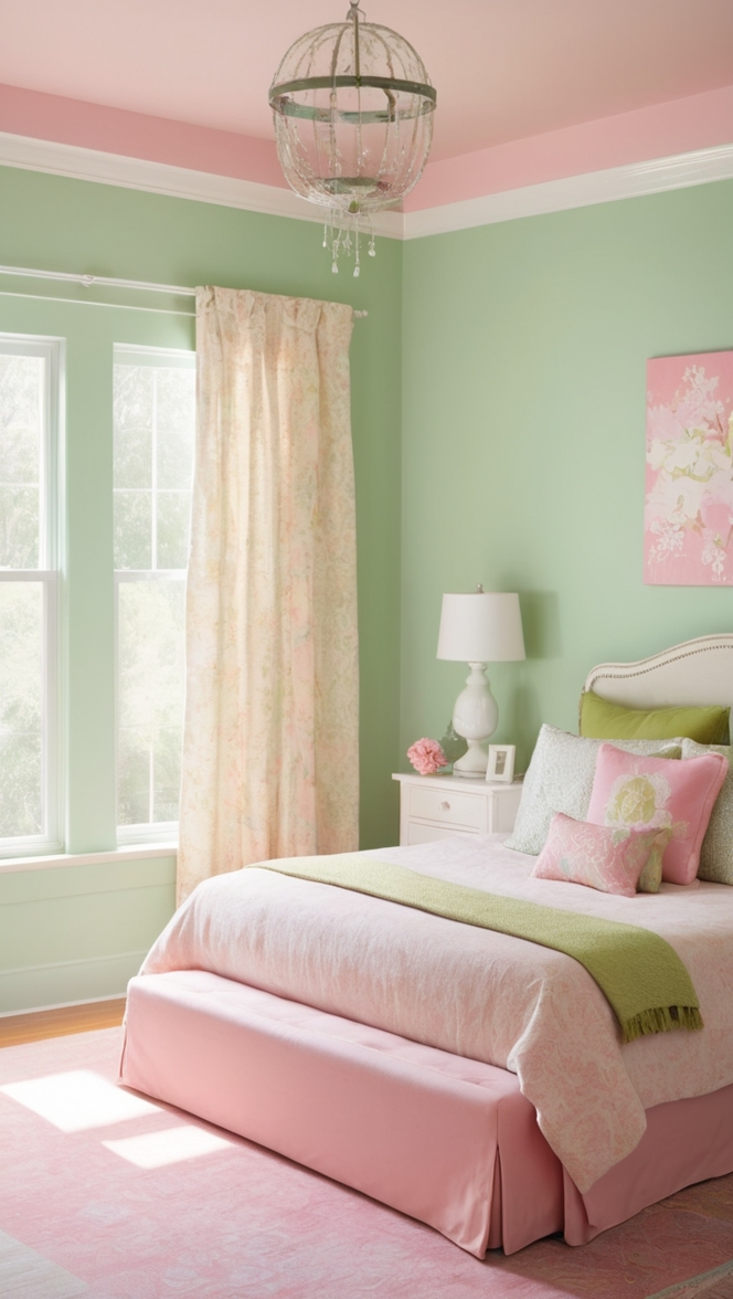 green and pink decor, pink and green bedding, green and pink furniture, green and pink accessories, pink and green wall art
