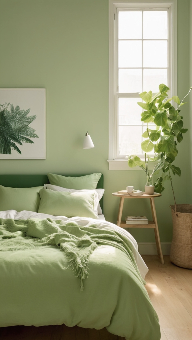 green bedroom decor, modern green bedroom, serene green bedroom, minimalist green bedroom, stylish green bedroom 