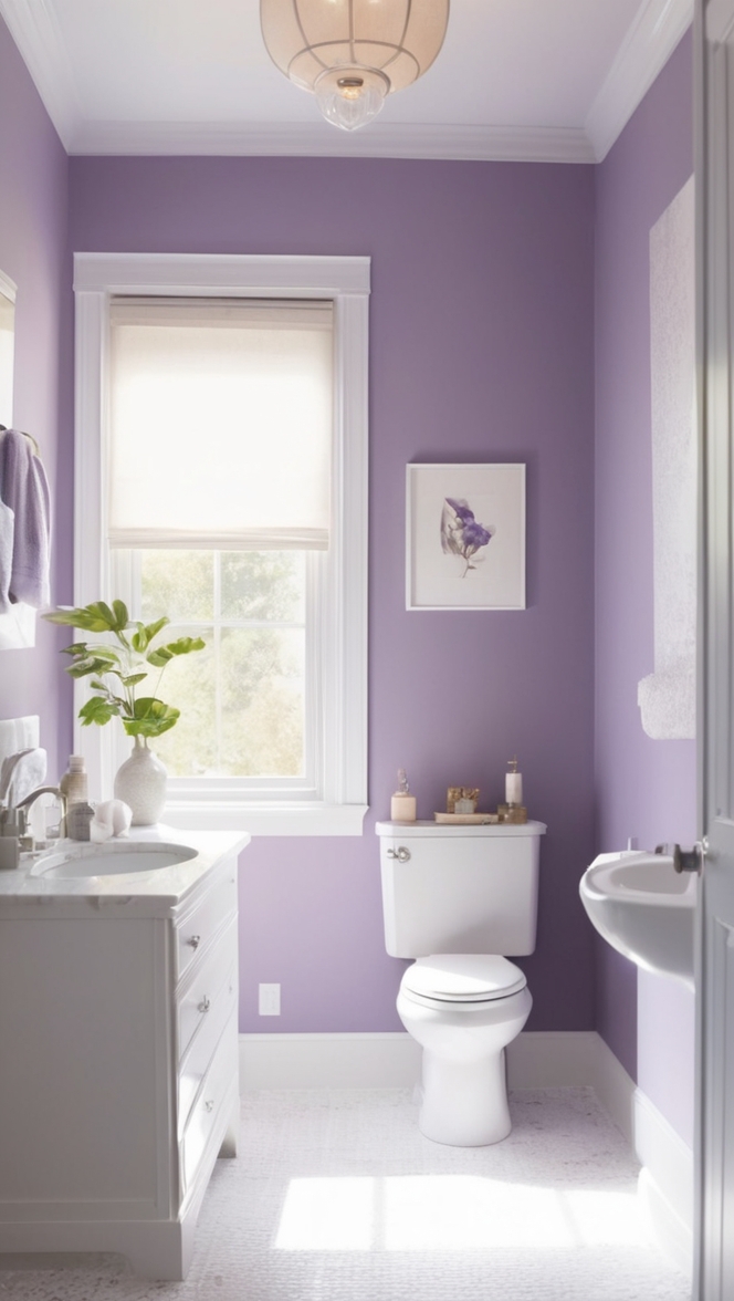 purple bathroom decor, modern bathroom design, luxury shower tiles, custom vanity design, elegant bathtub fixtures