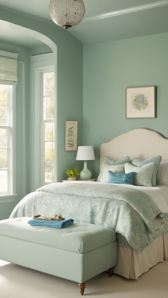 blue bedroom decor, green bedroom ideas, blue and green bedding, turquoise bedroom decor, mint green bedroom
