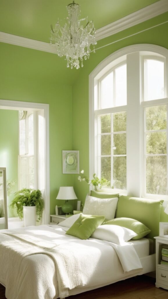 green bedroom decor, white bedding, bedroom renovation ideas, modern bedroom design, interior design inspiration