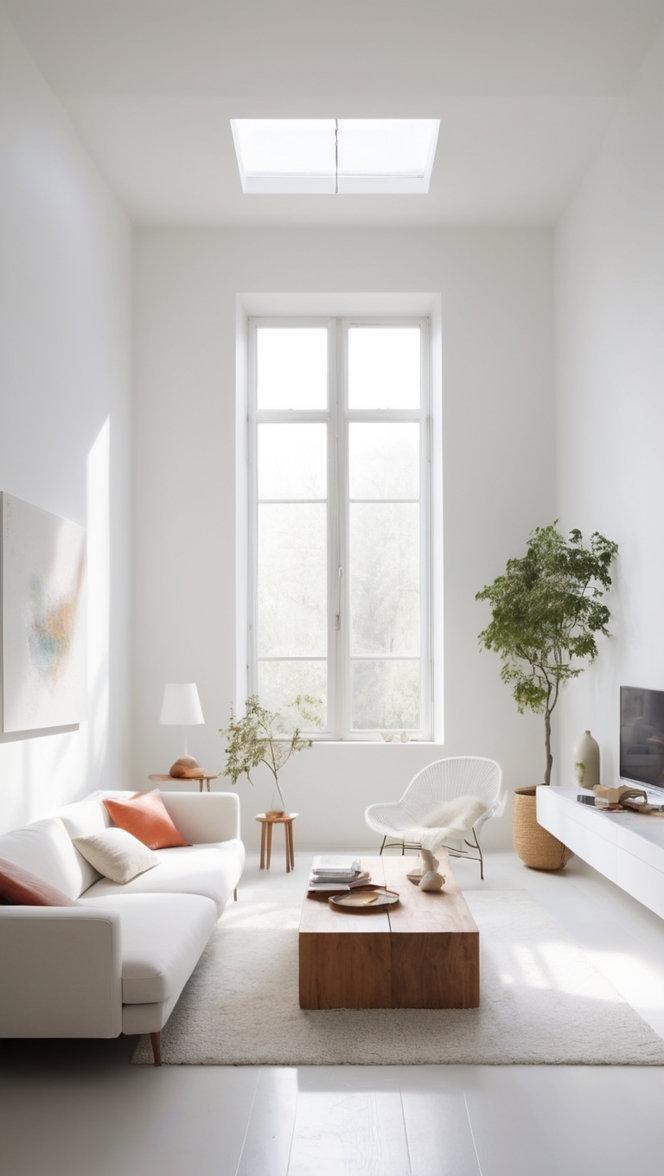 minimalist living room decor, white minimalist home design, modern minimalist living space, minimalist aesthetic interior design, simple white living room 