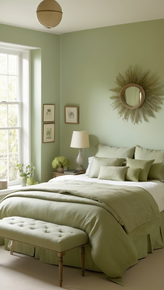 sage green decor, sage green walls, sage green bedding, sage green paint, sage green curtains 