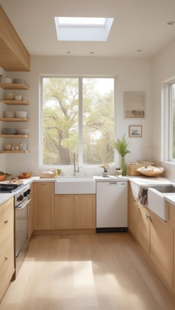 white oak kitchen cabinets, custom white oak kitchen, white oak kitchen countertops, white oak kitchen island, white oak kitchen flooring