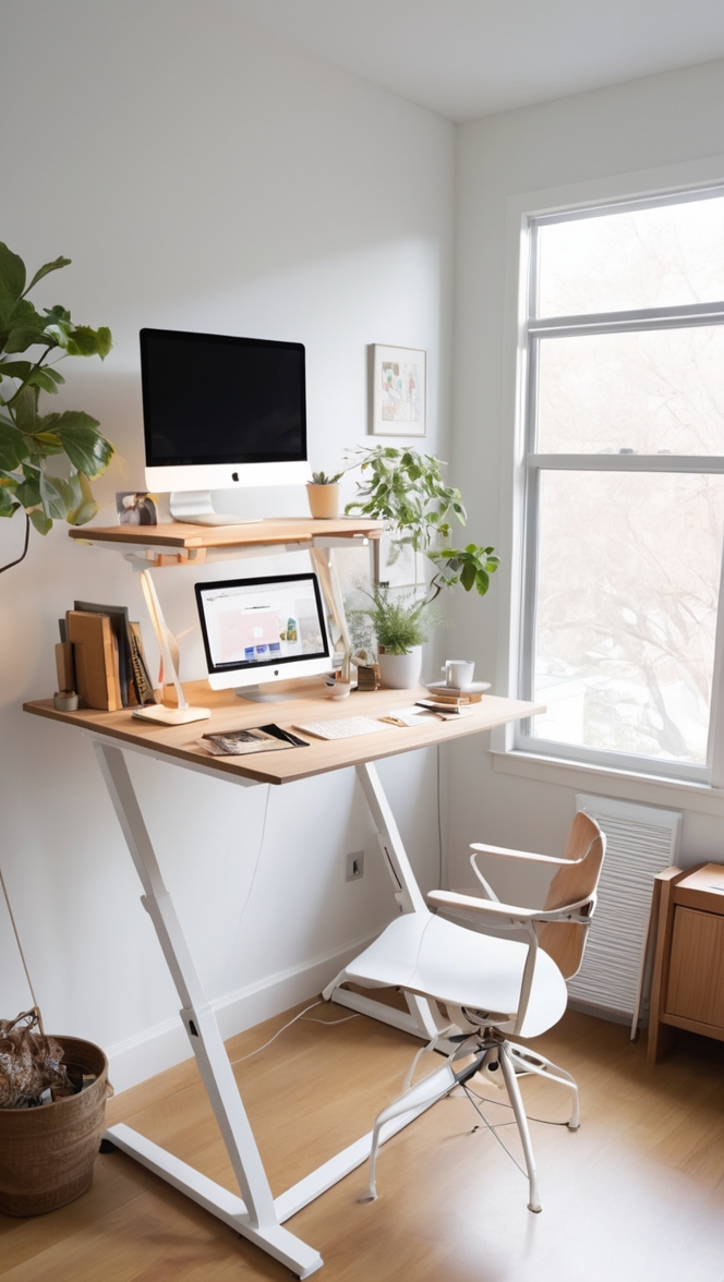 standing desk, ergonomic office furniture, adjustable height desk, modern standing desk, stylish home office furniture 