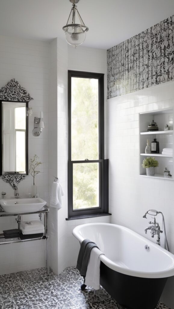 black and white bathroom floor tiles, black and white bathroom wall tiles, modern black and white bathroom tiles, vintage black and white bathroom tile, patterned black and white bathroom tiles