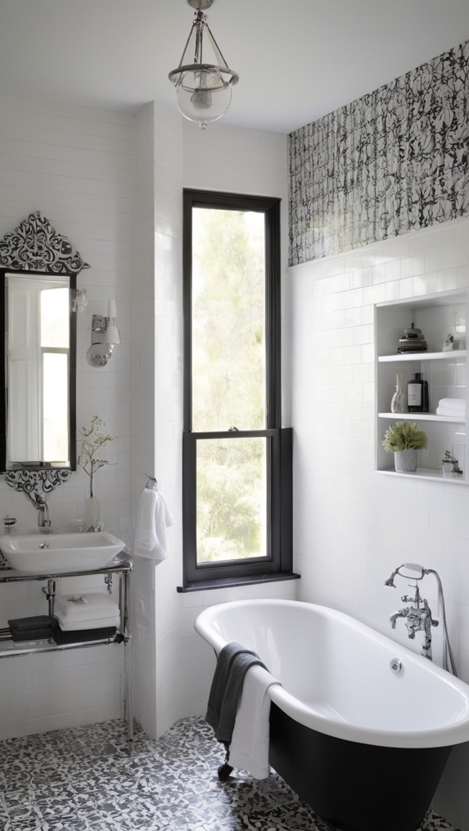 black and white bathroom floor tiles, black and white bathroom wall tiles, modern black and white bathroom tiles, vintage black and white bathroom tile, patterned black and white bathroom tiles 