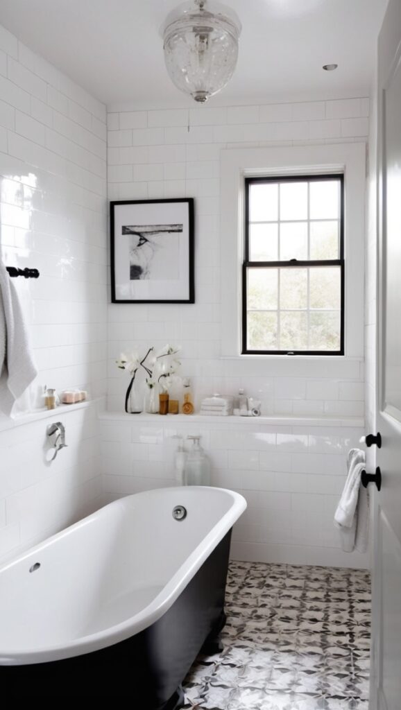 black and white tile, bathroom tile design, modern bathroom tile, monochrome floor tile, elegant bathroom tiles