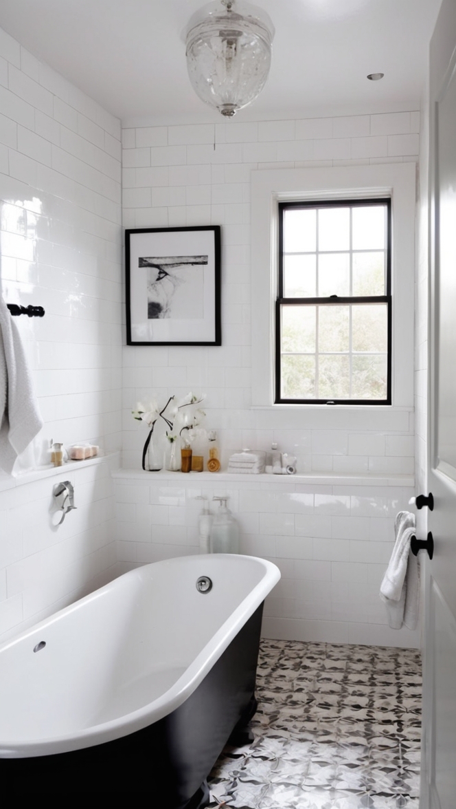 black and white tile, bathroom tile design, modern bathroom tile, monochrome floor tile, elegant bathroom tiles 