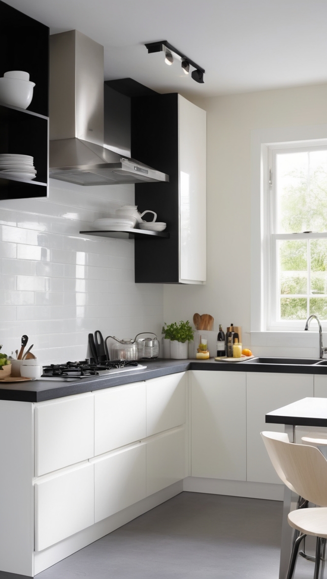 modern black and white kitchen design, luxury black and white kitchen cabinets, high-end monochrome kitchen remodeling, premium black and white kitchen countertops, upscale black and white kitchen lighting ideas 