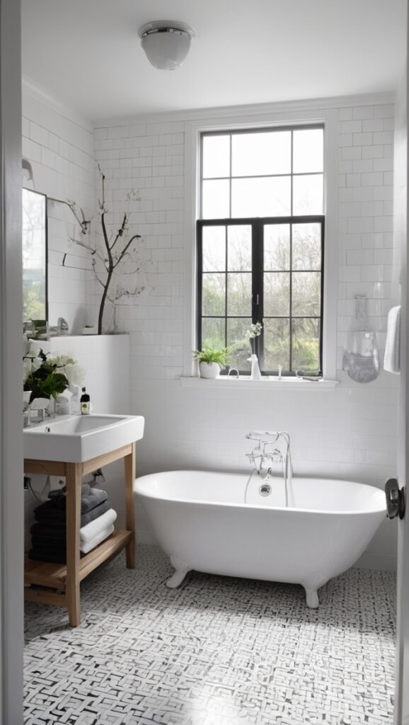 black and white bathroom tile, bathroom tile designs, black white tile flooring, bathroom tile ideas, black and white floor tiles