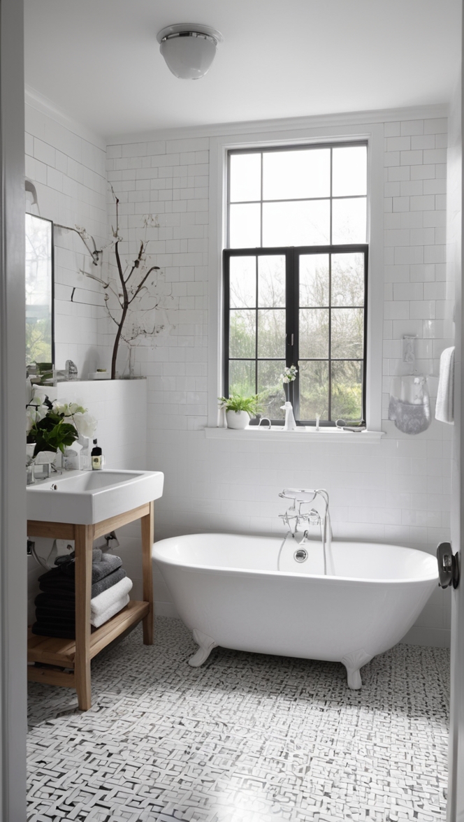 black and white bathroom tile, bathroom tile designs, black white tile flooring, bathroom tile ideas, black and white floor tiles 