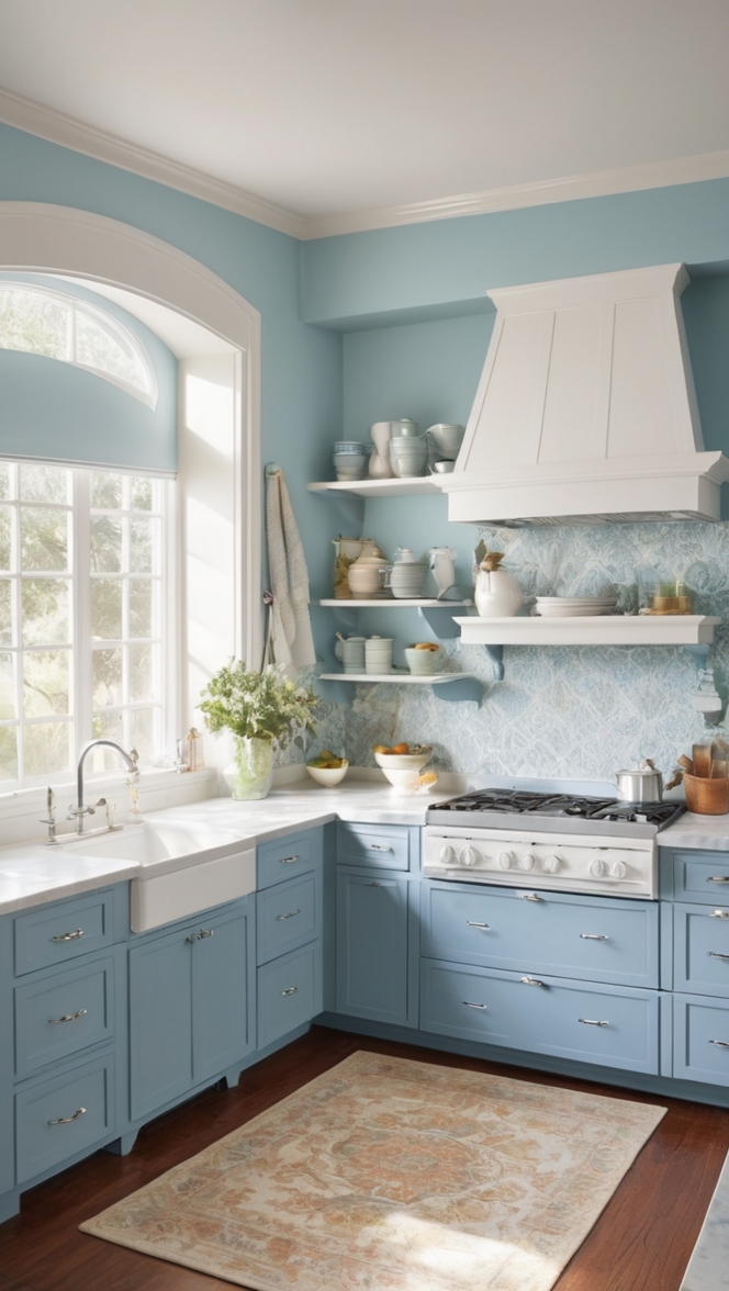 modern blue kitchen cabinets, blue and white kitchen backsplash, luxury kitchen countertop designs, high end kitchen remodeling, blue kitchen island ideas