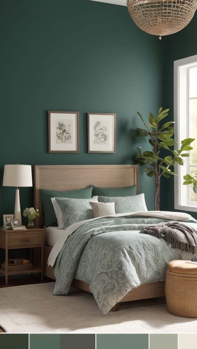 dark green bedroom decor, moody bedroom ideas, luxury dark bedroom, elegant bedroom designs, luxurious green bedroom