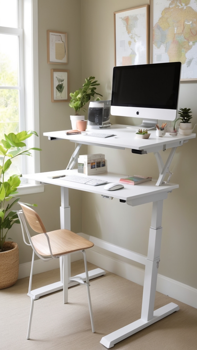 office furniture, ergonomic desk, adjustable standing desk, standing desk converter, sit stand desk
