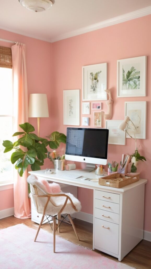 feminine office decor, stylish home office ideas, chic workspace design, elegant work from home, sophisticated office decor