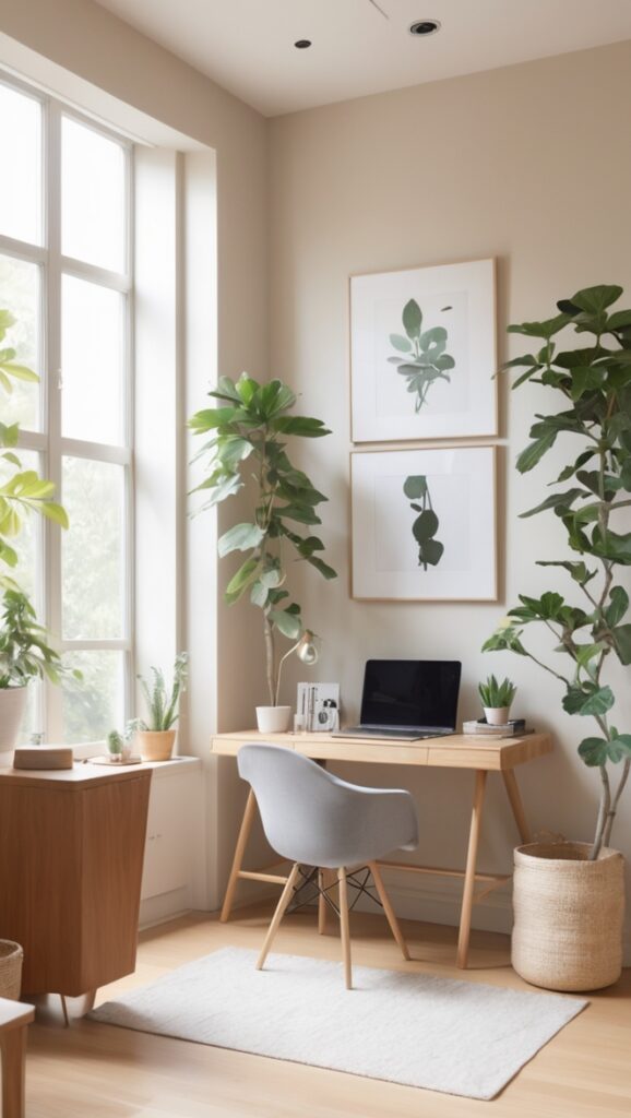 home office decor, contemporary home office, minimalist workspace, zen home office, Scandi-inspired office