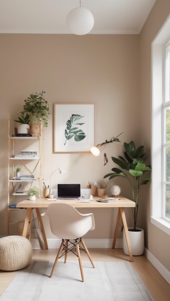 japandi style furniture, interior design, minimalistic decor, scandinavian design, home office organization