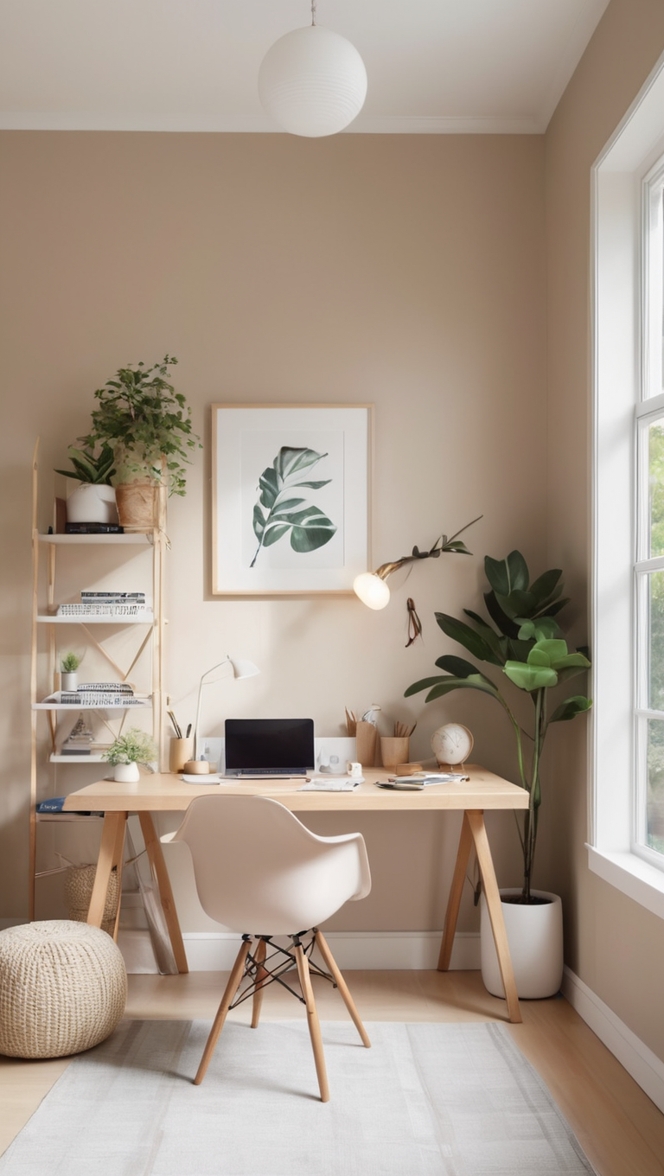 japandi style furniture, interior design, minimalistic decor, scandinavian design, home office organization 