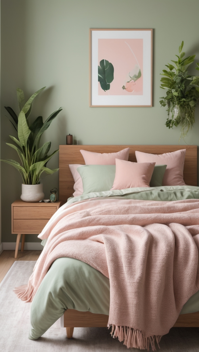 light green bedroom decor, sage green bedroom ideas, calming bedroom paint colors, minimalist bedroom design, peaceful bedroom color scheme 