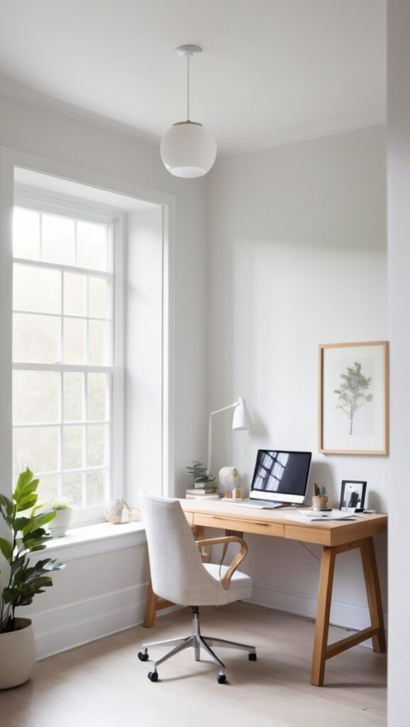 minimalist office furniture, modern home office decor, Scandinavian office design, sleek office desk, contemporary home office ideas