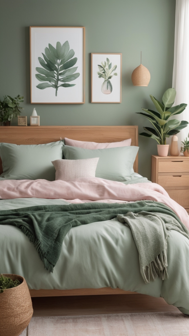 sage green bedroom decor, blue and green bedroom ideas, calming blue and green bedroom, sage green bedding, blue green bedroom design