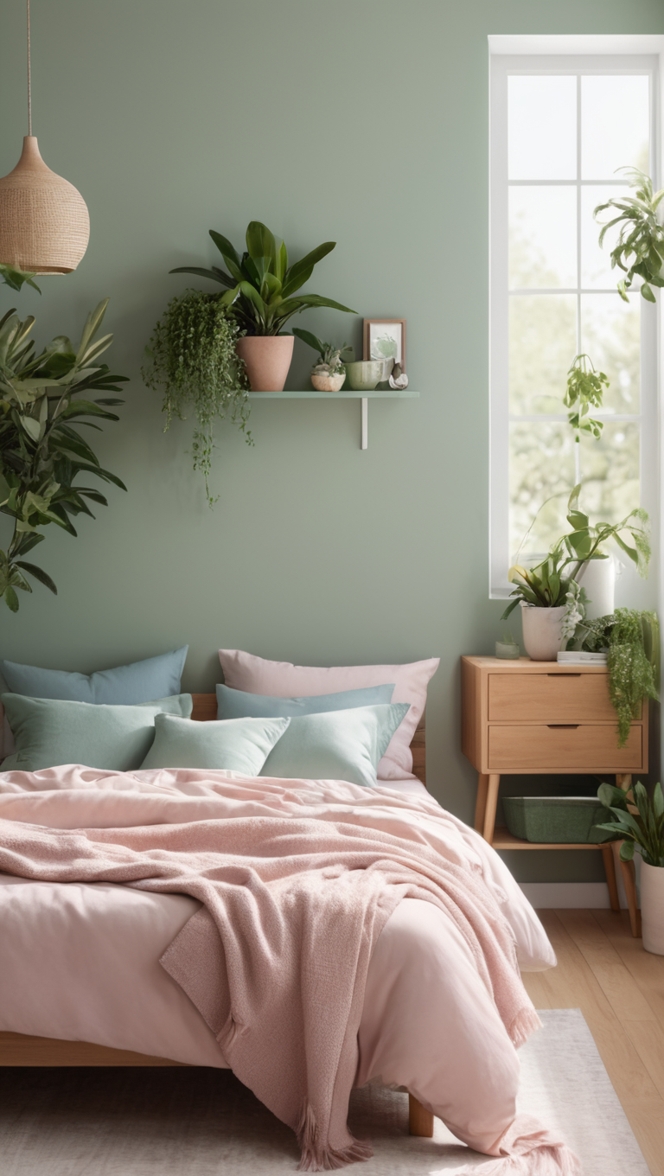 sage green bedroom decor, blue and green bedroom ideas, calming blue and green bedroom, sage green bedding, blue green bedroom design 