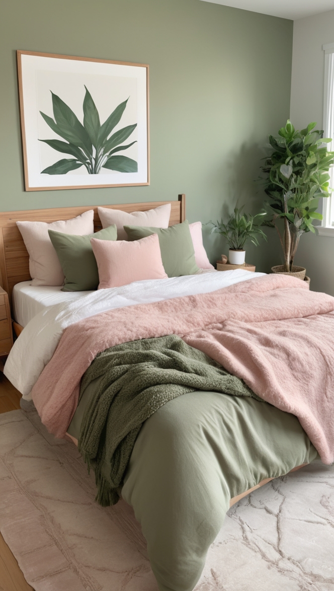 sage green comforter, cream bedroom decor, sage green throw pillows, cream bedding set, sage green curtains 