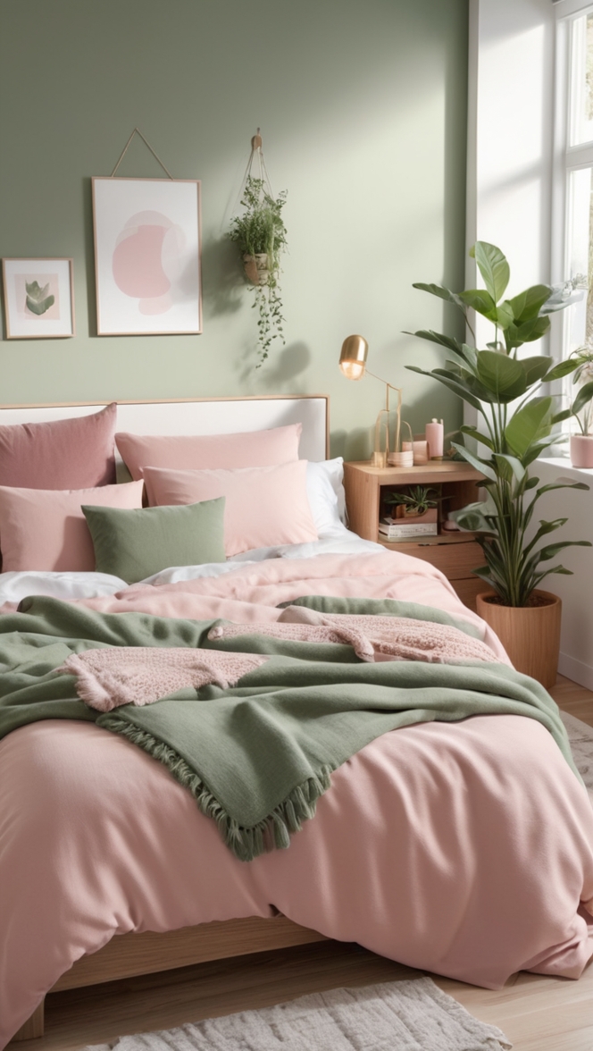 sage green and pink decor, 
sage green and pink wallpaper, 
sage green and pink curtains, 
sage green and pink bedding, 
sage green and pink paint