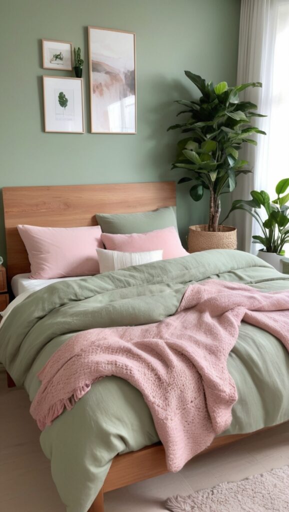 sage green and pink decor, sage green and pink wallpaper, sage green and pink curtains, sage green and pink bedding, sage green and pink paint