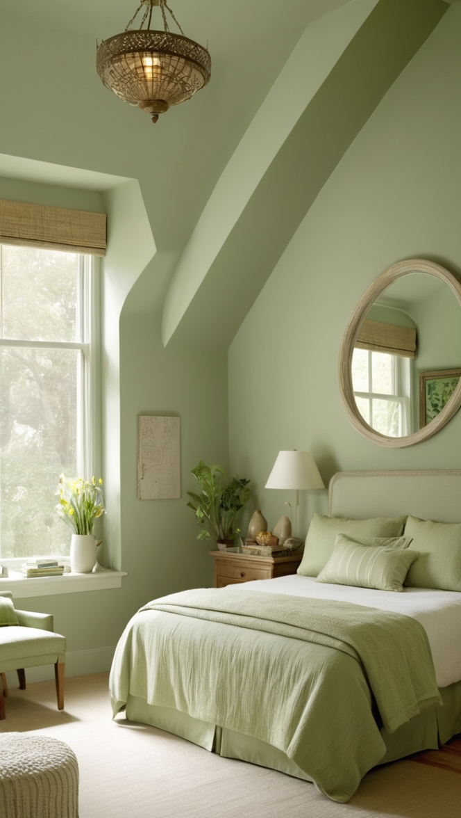 sage green bedroom decor, sage green paint, sage green bedding, sage green curtains, sage green wall art 