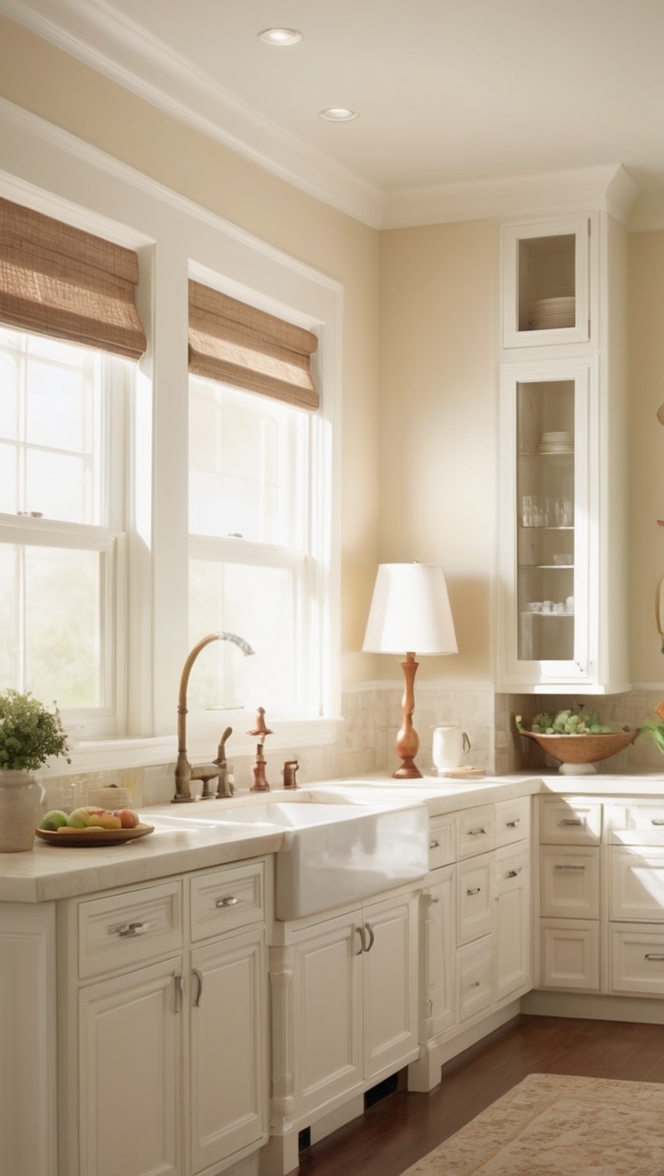 modern white kitchen design, luxury beige kitchen countertops, custom white kitchen cabinets, high-end beige kitchen appliances, white and beige kitchen island ideas