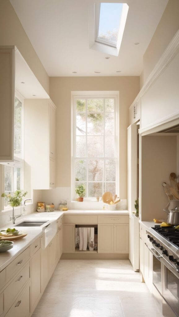 modern white kitchen design, luxury beige kitchen countertops, custom white kitchen cabinets, high-end beige kitchen appliances, white and beige kitchen island ideas