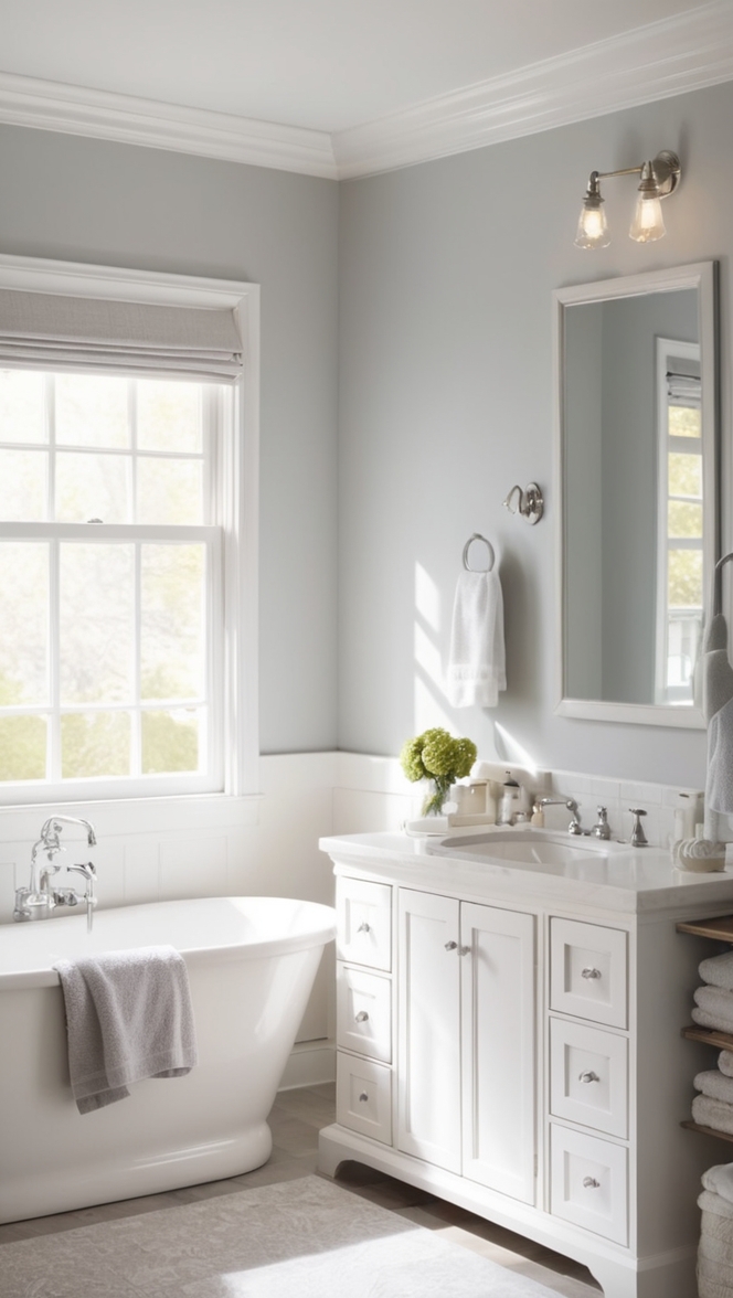 white bathroom tiles, modern gray bathroom, minimalist white bathroom, gray bathroom decor, white and gray bathroom design