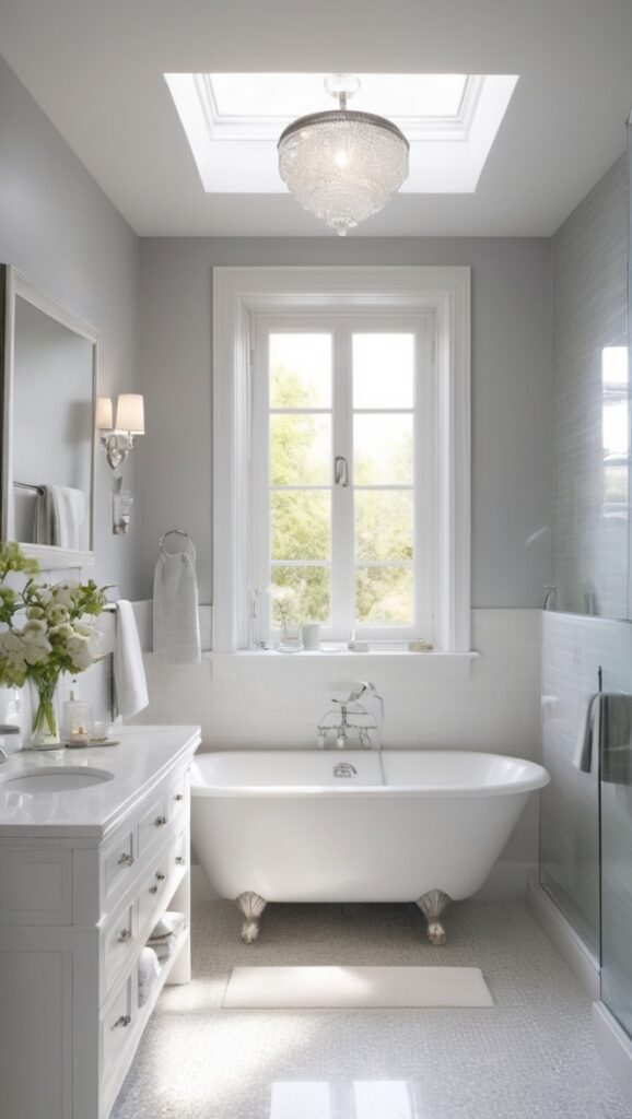 white bathroom tiles, modern gray bathroom, minimalist white bathroom, gray bathroom decor, white and gray bathroom design