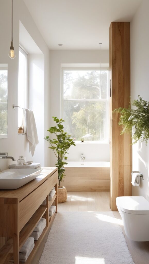 bathroom remodeling, white bathroom design, wooden bathroom tiles, bathroom renovations, minimalist bathroom decor