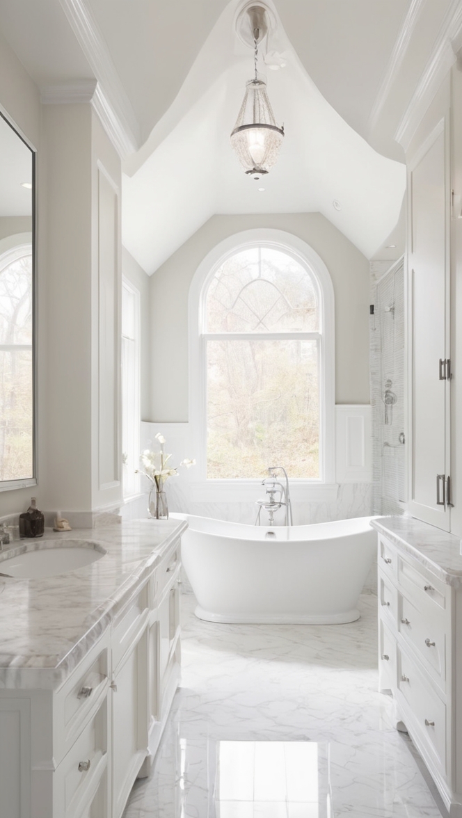 white marble tiles, marble bathroom vanity, white marble countertops, marble bathroom decor, marble shower walls