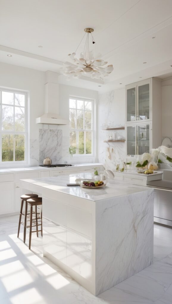 white marble kitchen countertops, luxury kitchen marble, premium marble kitchen designs, high-end marble kitchen surfaces, designer marble kitchen islands
