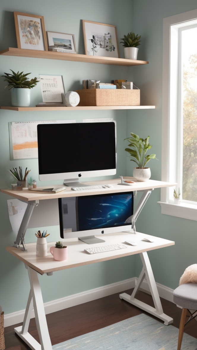 work from home, standing desk, home office, remote work, ergonomic furniture