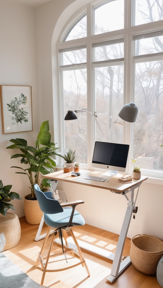 work from home, standing desk, home office, remote work, ergonomic furniture 