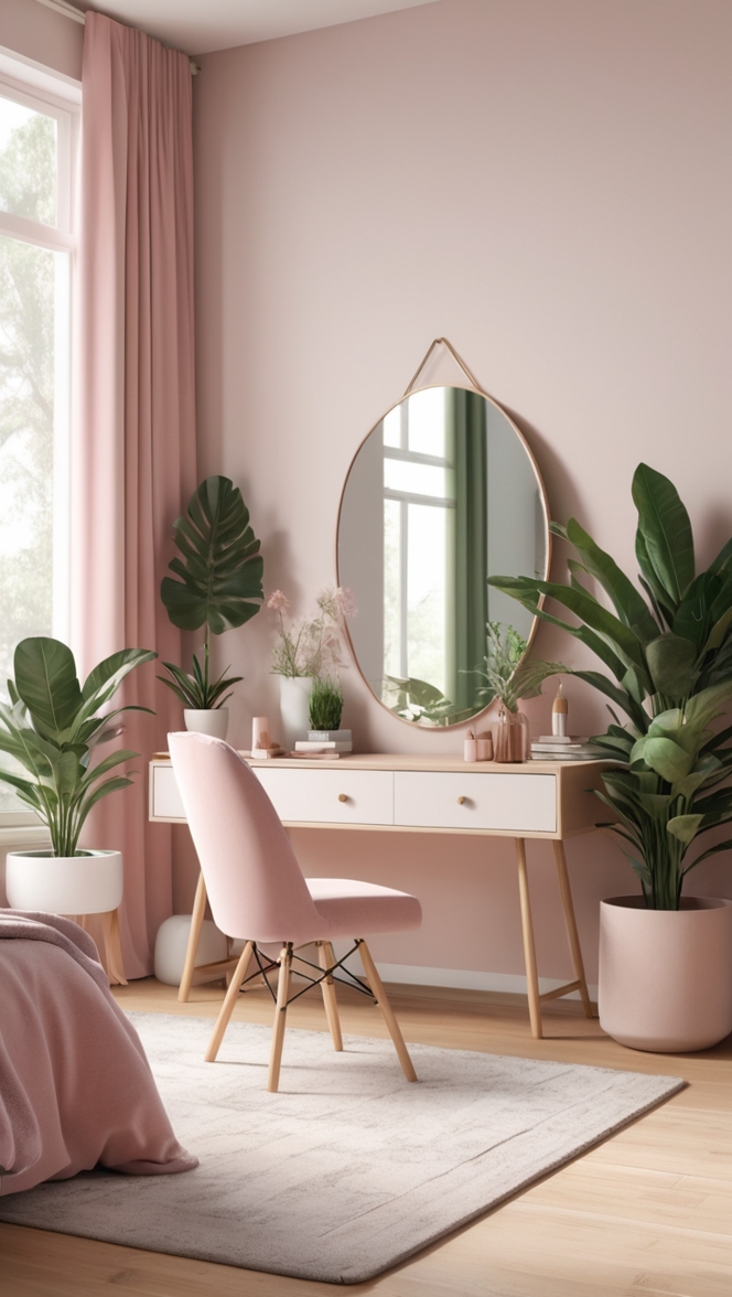 bedroom vanity, makeup organizer, beauty station, vanity mirror, glam room