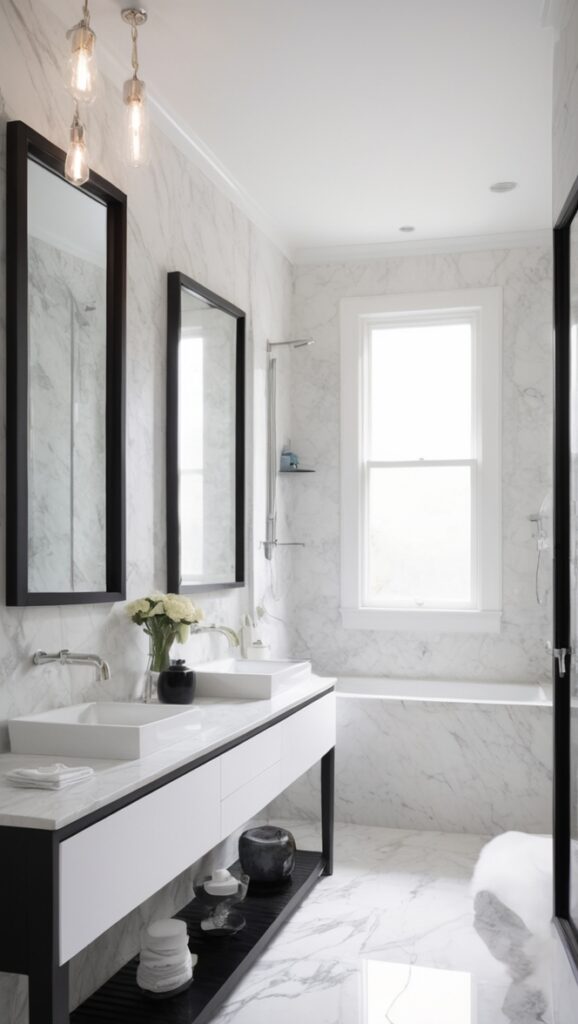 black white marble flooring, marble bathroom countertops, black white marble tiles, marble bathroom walls, black white marble vanity