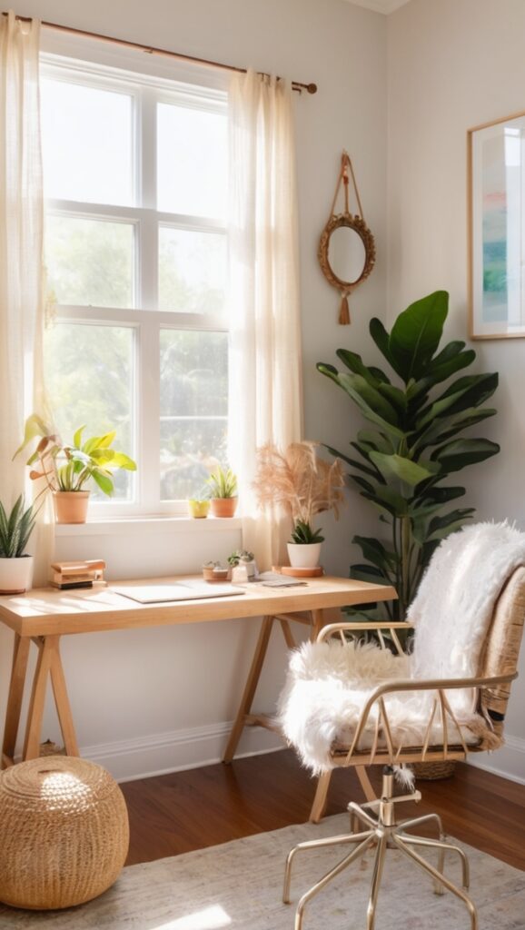 boho office decor, boho office furniture, boho home office ideas, boho office accessories, boho office design