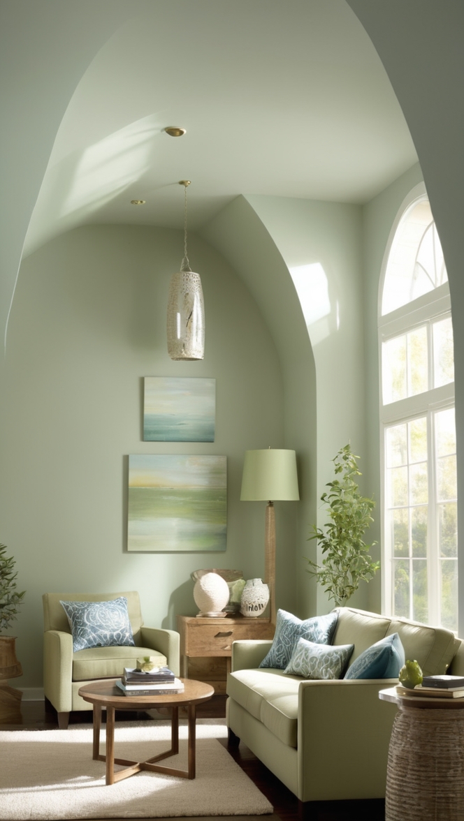 green living room decor, blue and green room, sage green decor, teal and sage living room, calming green living room